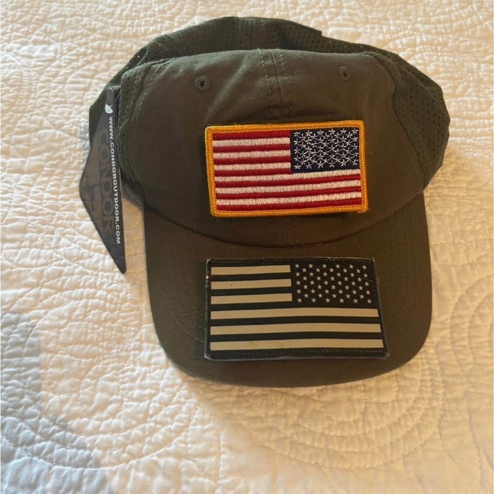 Condor OD Green Hat with American Flag Patches